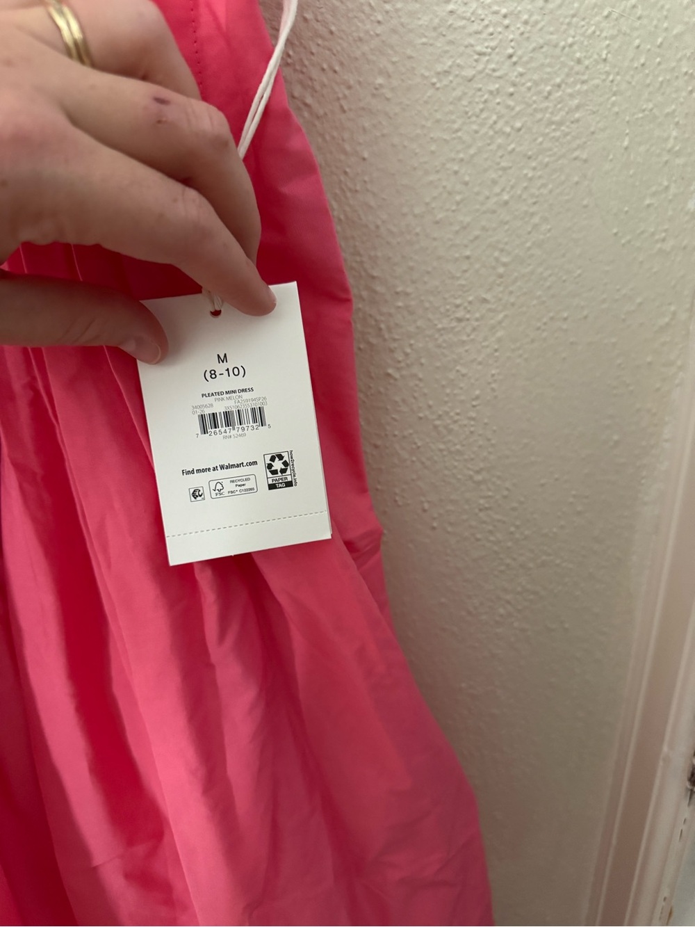 Sleeveless Mini Dress in Bright Pink - Pleated Front - Picture 2 of 2